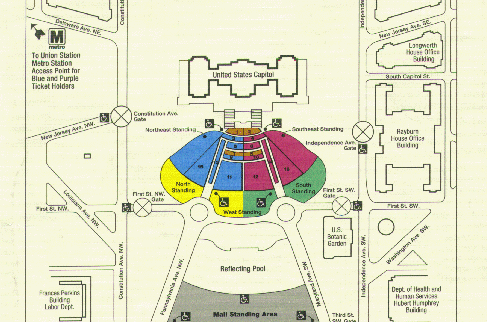 A diagram of the capitol grounds, showing the green standing area on the South side.