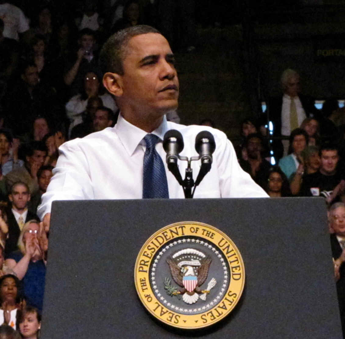 President Obama delivering a speech on health care reform