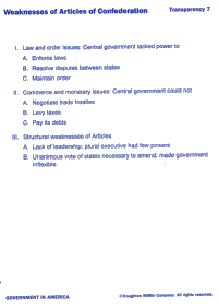 Weaknesses of the Articles of Confederation