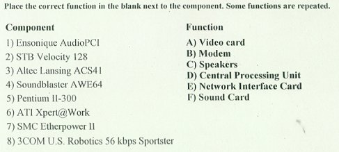 A matching exercise on computer parts. Download and print.