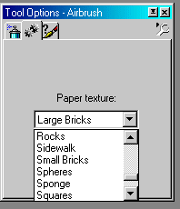 Options control panel for Air Brush