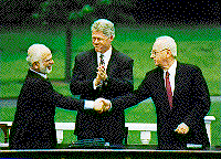 Image: President Clinton, King Hussein of Jordan and Prime Minister Rabin of Israel