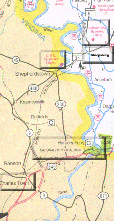 Imagemap: Region 10: SW MD and NW VA: with Clickable Buttons. See text links.