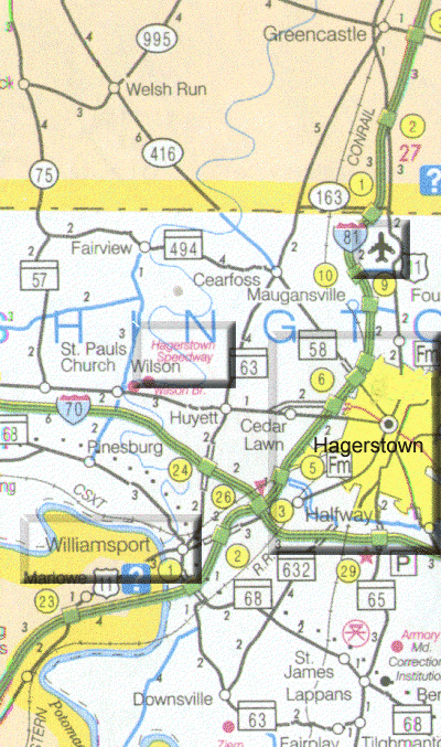 Imagemap: Region 3: Western Maryland and Eastern West Virginia: with Clickable Buttons. See text links.