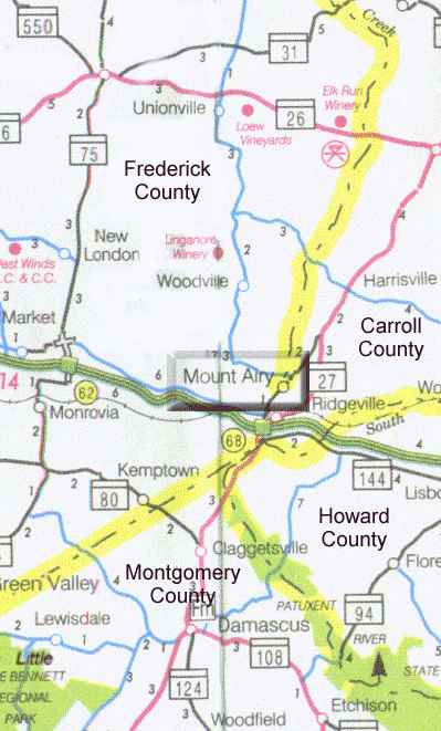 Imagemap: Region 7: East Frederick Co, N. Mont. Co.: with Clickable Buttons. See text links.