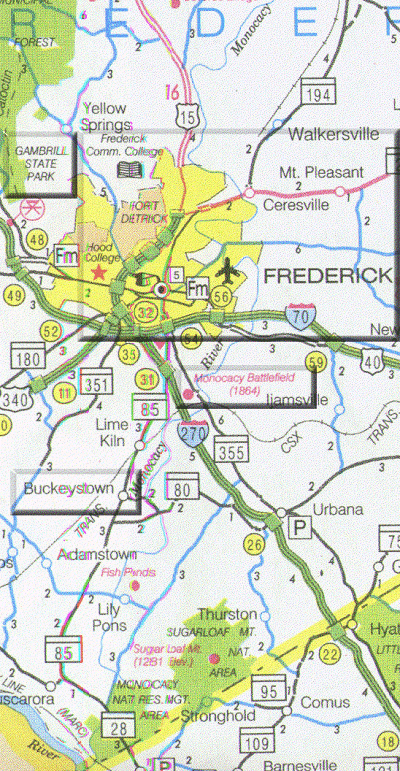 Imagemap: Region 8: Frederick City and Metro Area: with Clickable Buttons. See text links.